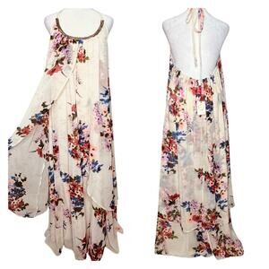 Raga Beaded Halter Floral Maxi Dress Size M Goddess Fairy Bohemian Hippie NWTF